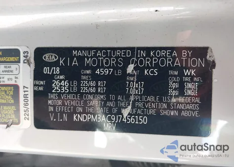 2018 Kia Sportage Lx из США, поврежденный, VIN KNDPM3AC9J7456150